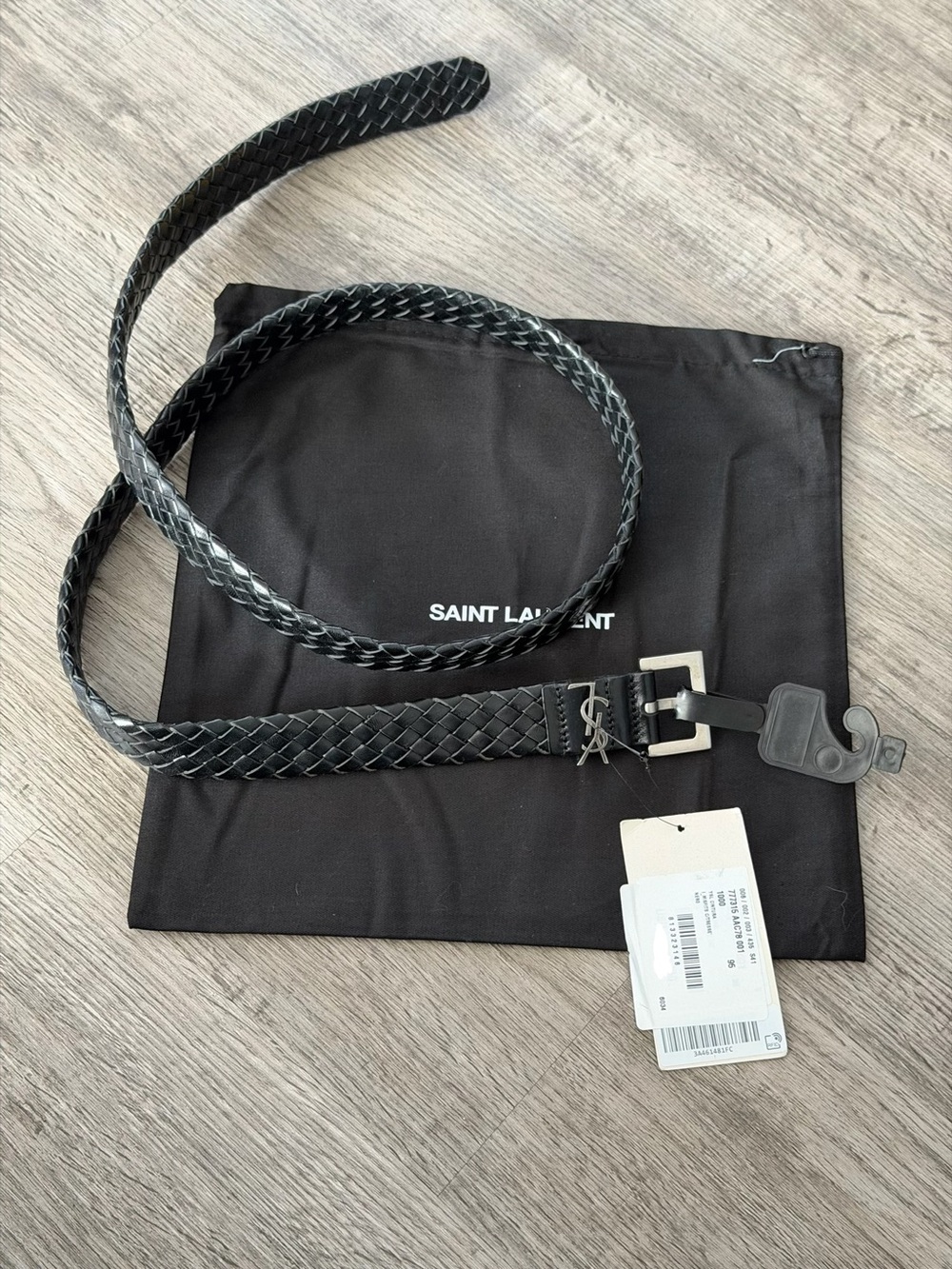 Saint Laurent YSL Cassandre Woven Leather Belt Black Size 95 NWT